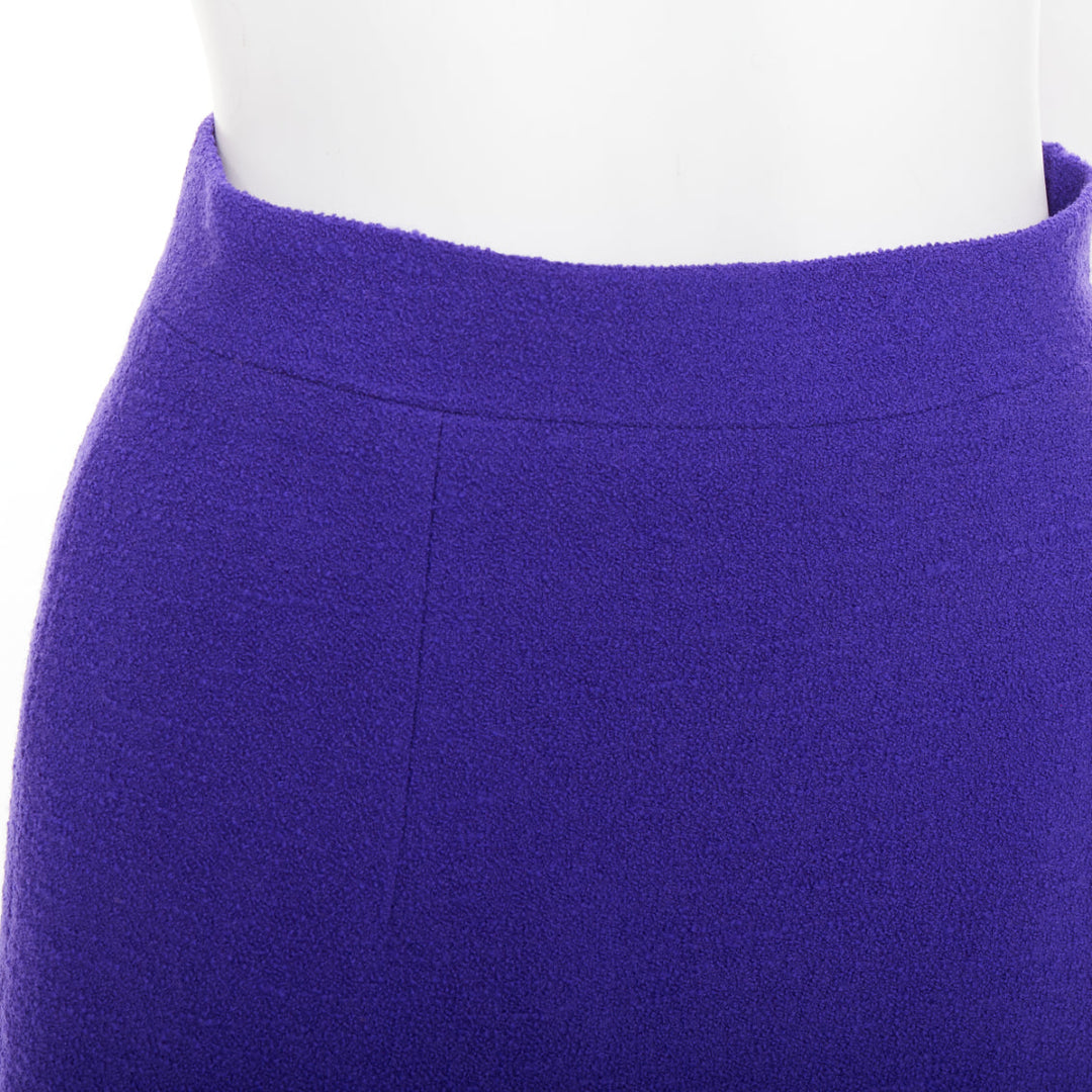 ALESSANDRA RICH royal purple virgin wool boucle front slit mini skirt IT38 XS