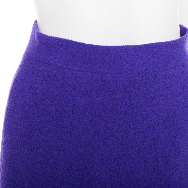 ALESSANDRA RICH royal purple virgin wool boucle front slit mini skirt IT38 XS