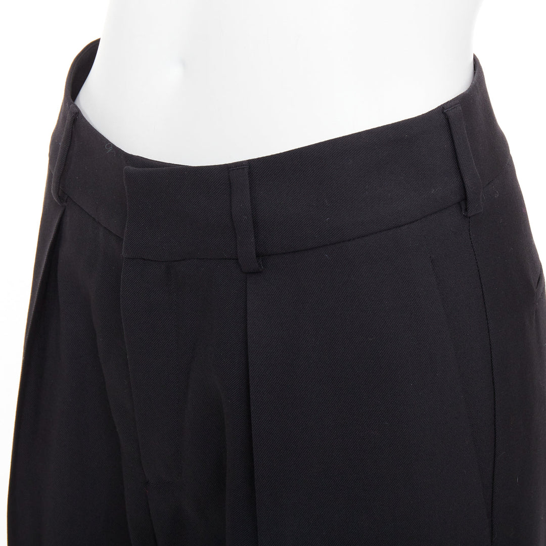 SAINT LAURENT 2017 black wool pleat front tapered silk lined trousers FR36 S