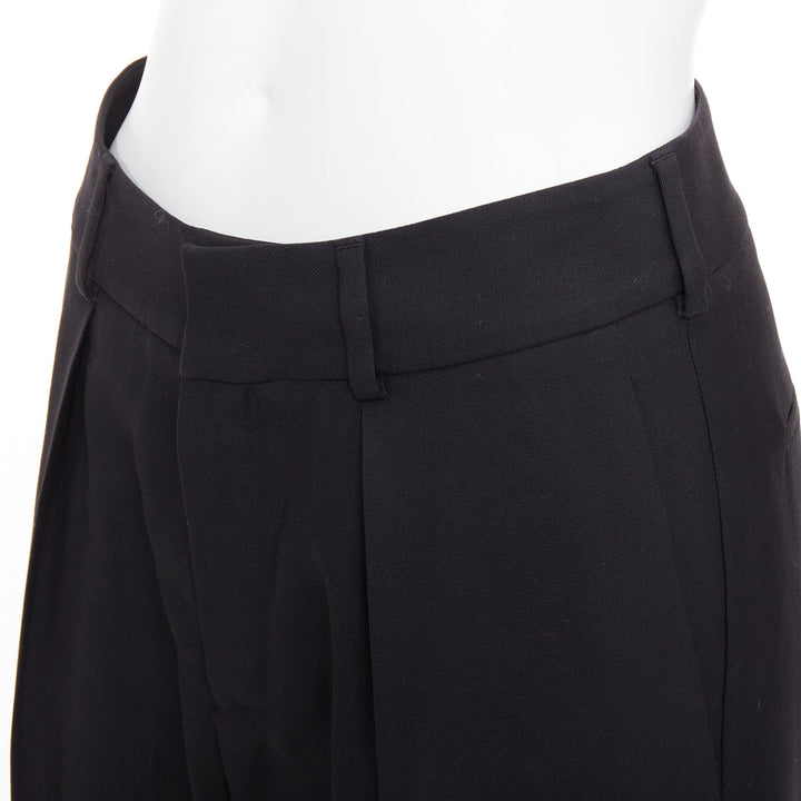 SAINT LAURENT 2017 black wool pleat front tapered silk lined trousers FR36 S