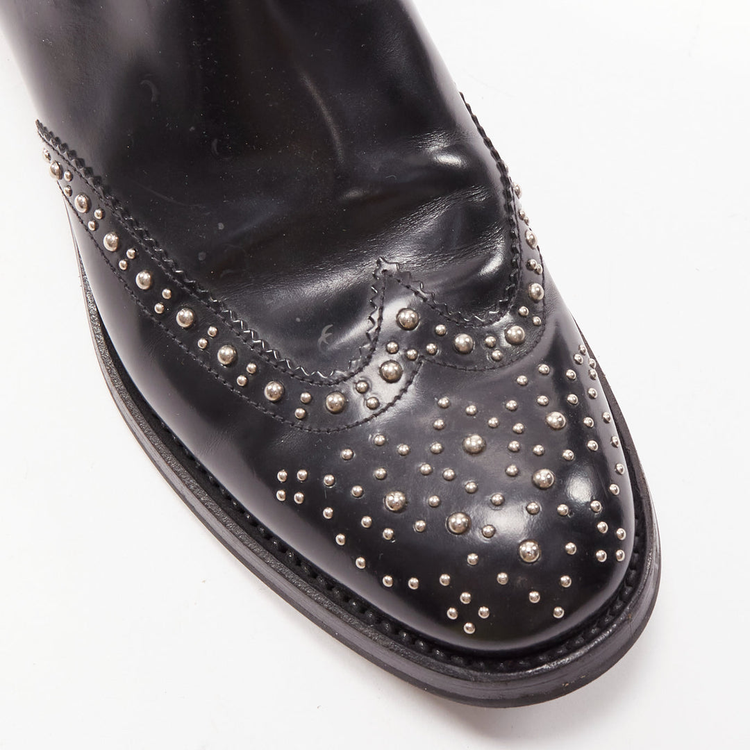 CHURCH'S Ketsby Met black leather silver dome studded ankle flat boots EU38