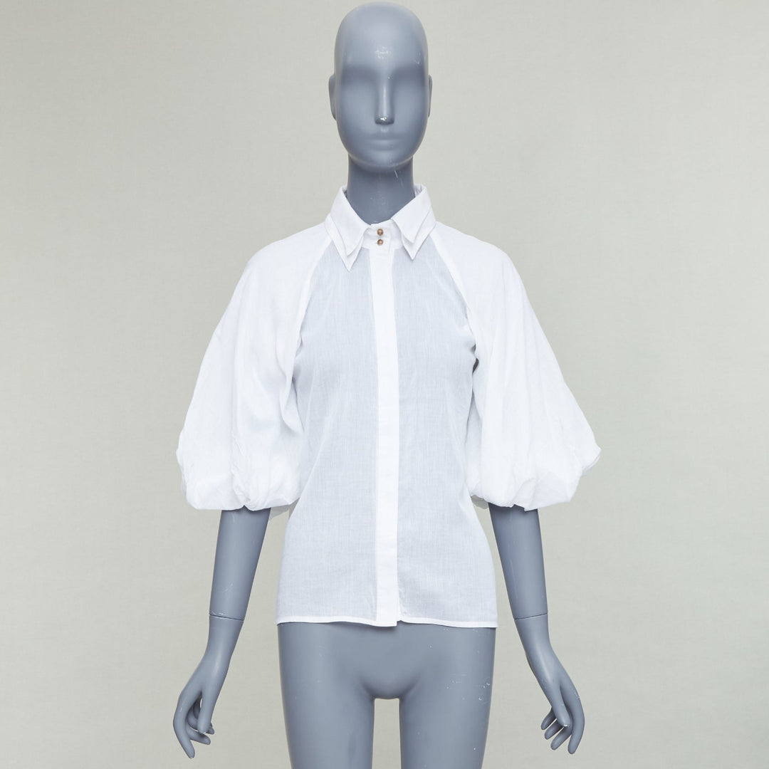 AJE white cotton Victorian puff sleeve double collar shirt UK6 XS