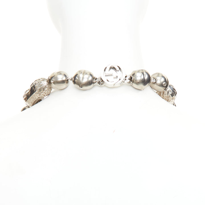 GUCCI Runway hazelnut peanut charm textured interlocking GG silver tone necklace