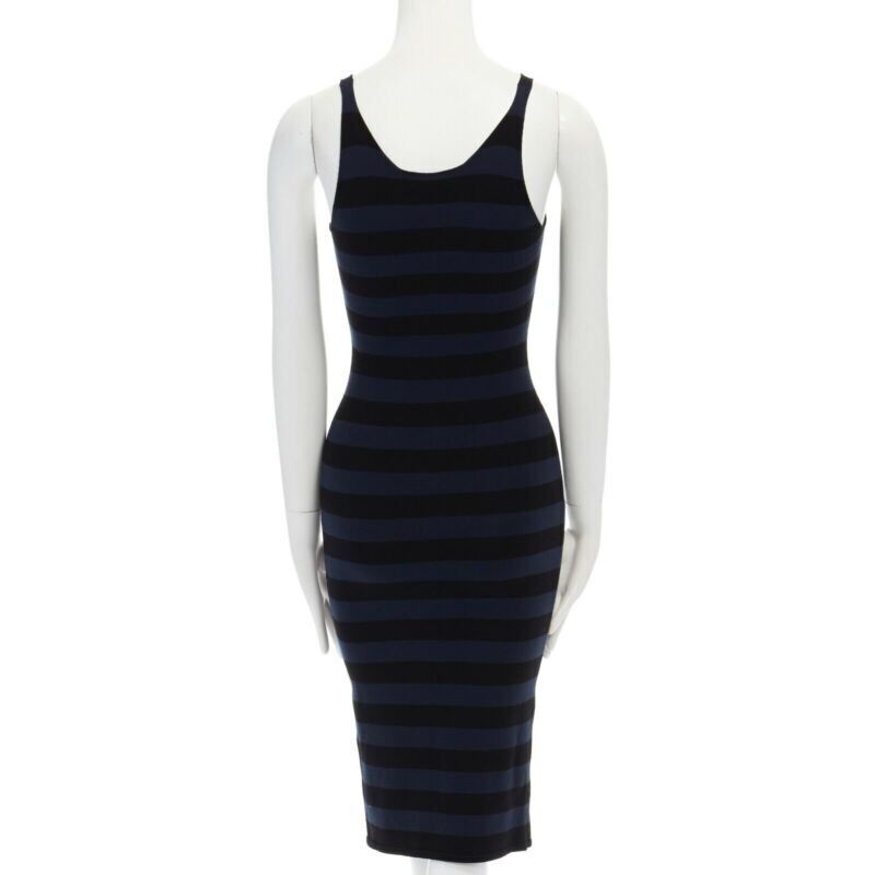 TOMAS MAIER blue black stripe raw cut edge sleeveless stretch casual dress US2 S