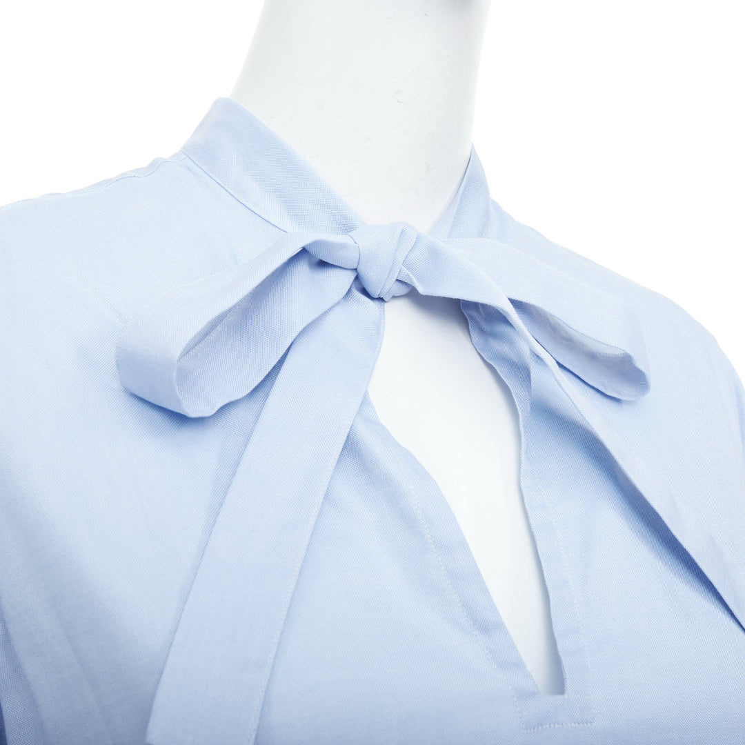VALENTINO light blue cotton pussy bow tie keyhole cut out blouse shirt IT40 S