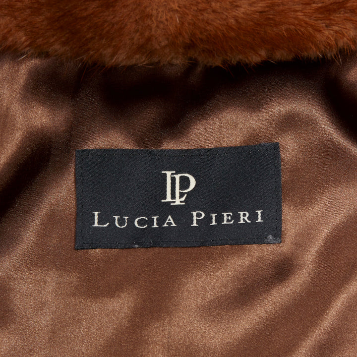 LUCIA PIERI brown real fur hooded patchwork tiered sleeveless vest