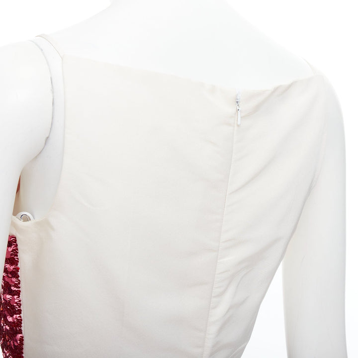 OSCAR DE LA RENTA 2018 cream black silk pink sequined bodice flared dress US4 S