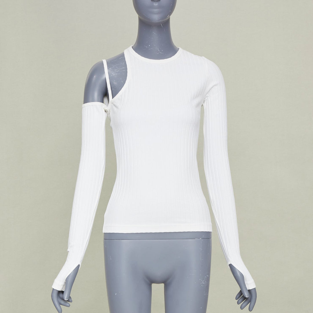 HELMUT LANG 2023 cutout asymmetrical ribbed luxe pima cotton knitwear top S