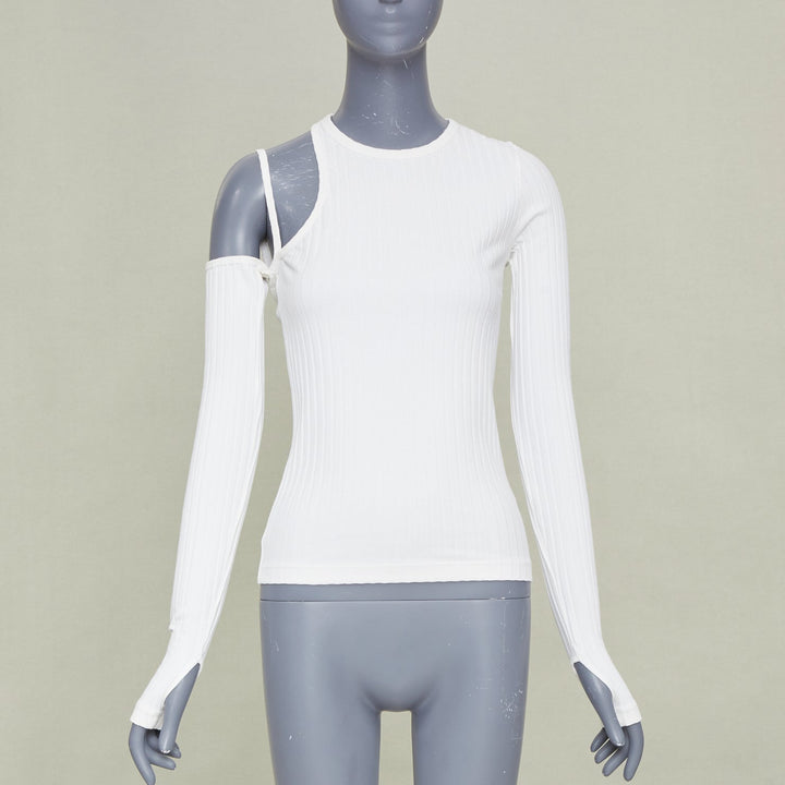 HELMUT LANG 2023 cutout asymmetrical ribbed luxe pima cotton knitwear top S