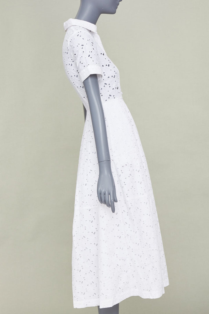 CO COLLECTIONS 2021 white broderie anglaise eyelet cotton midi shirt dress XS