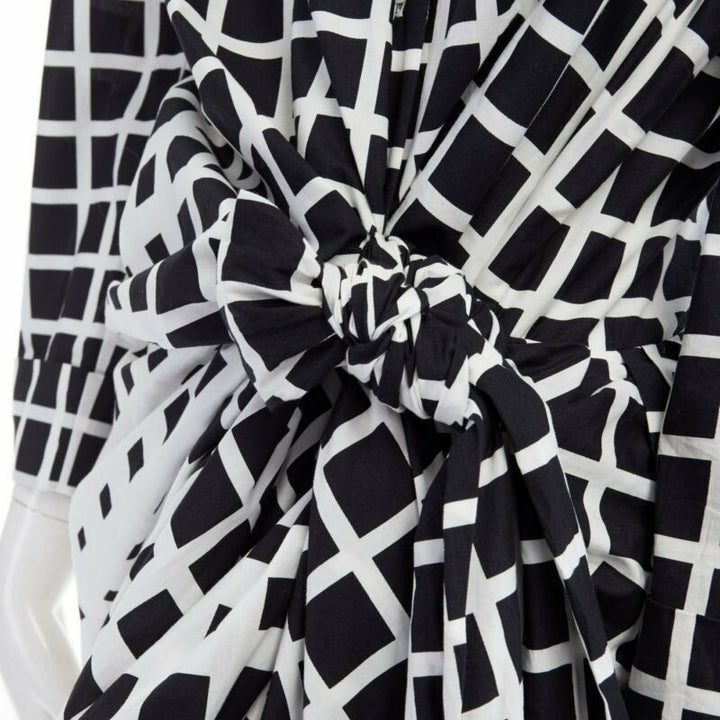 DRIES VAN NOTEN 2009 Runway black white checked wrap bustle knot dress FR36 S