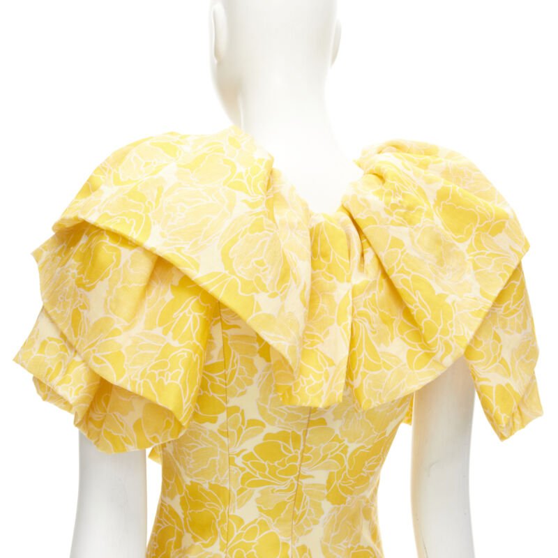 ACLER yellow floral print ruffle sweetheart neckline sheath dress US2 XS