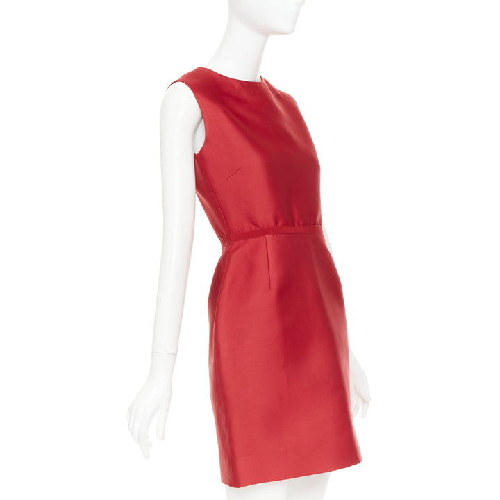 GIAMBATTISTA VALLI red polyester silk grosgrain crew neck shift dress IT44 M