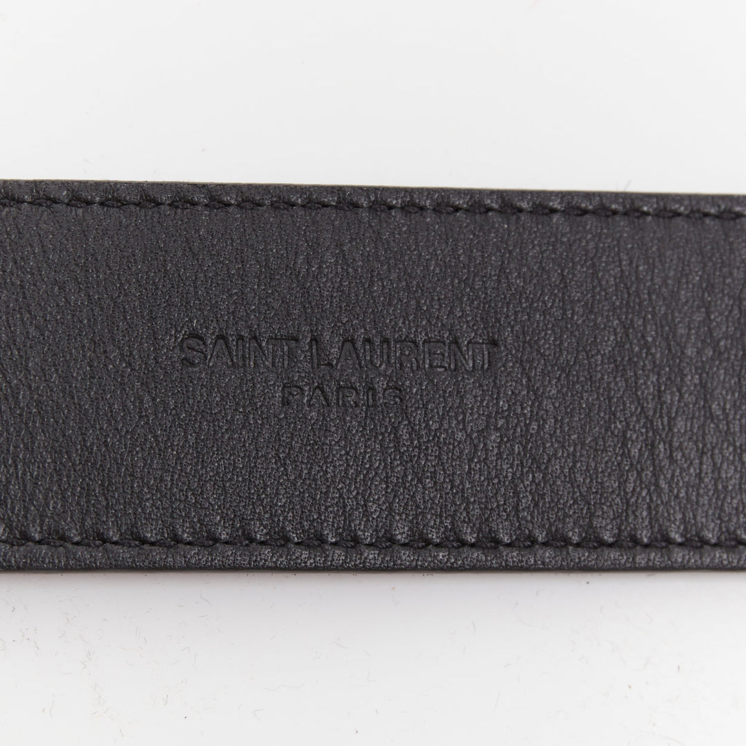 SAINT LAURENT gold tone hammered heart buckle black calf hair belt 80cm