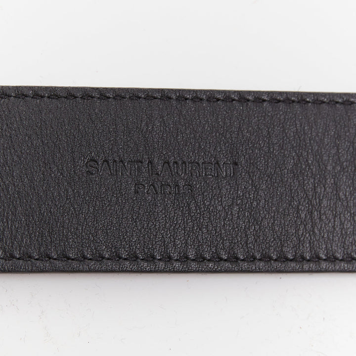 SAINT LAURENT gold tone hammered heart buckle black calf hair belt 80cm