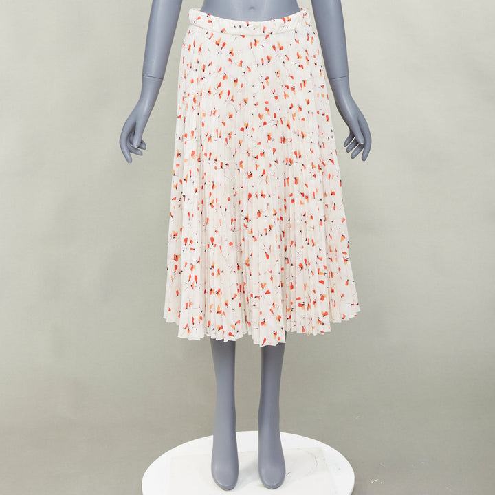 PRADA 2020 100% silk off white allover abstract floral print plisse skirt IT40 S