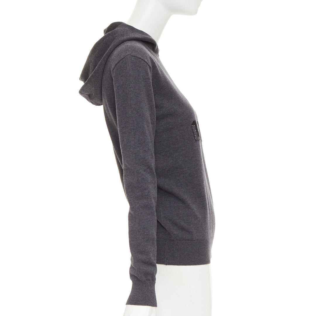 SAINT LAURENT 2017 Eclair Lightning Bolt grey black logo stud hooded sweater XS