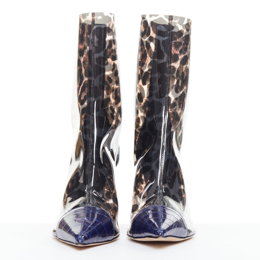 GIUSEPPE ZANOTTI Violaine Ankle blue embossed leopard PVC boots EU39