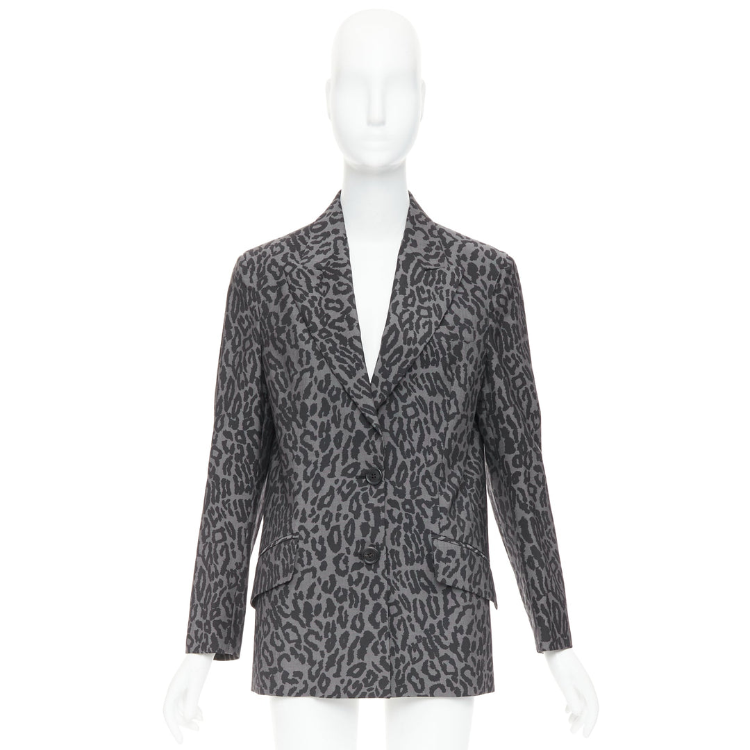 MIU MIU 2019 grey virgin wool mohair leopard logo back blazer jacket IT36 XXS