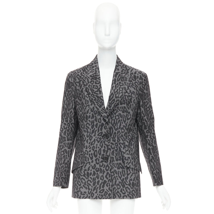 MIU MIU 2019 grey virgin wool mohair leopard logo back blazer jacket IT36 XXS