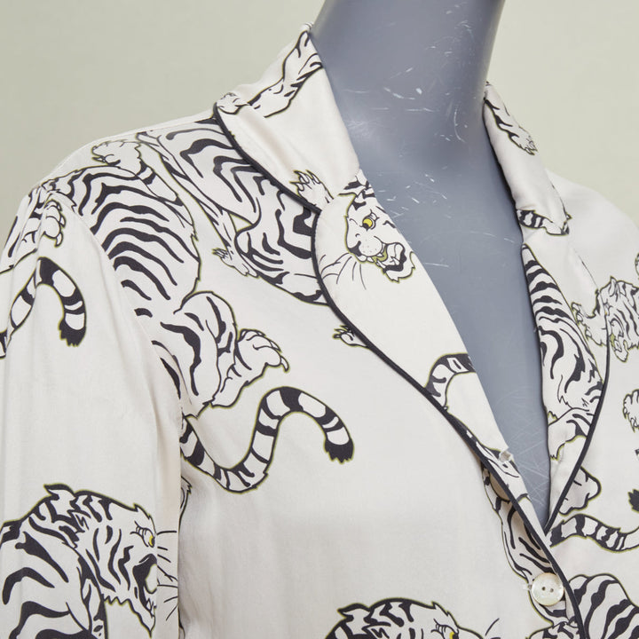 OLIVIA VON HALLE 2020 Lila Carlyle white tiger print silk pajama shorts Sz1 XS