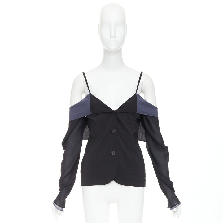 DOLCE GABBANA Vintage black grey cold off shoulder spaghetti button top