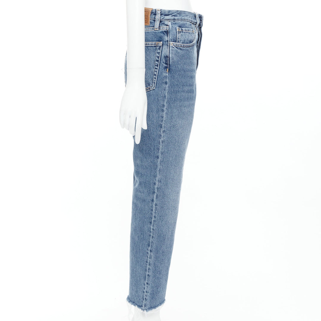 TOTEME Classic Cut washed blue cotton frayed openings cropped jeans 27"