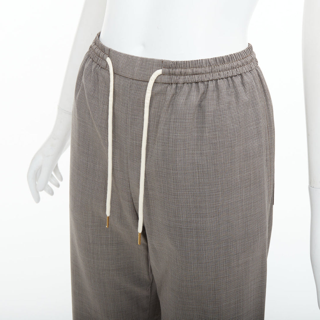 CELINE Phoebe Philo brown check wool silk drawstring pajama pants FR36 S