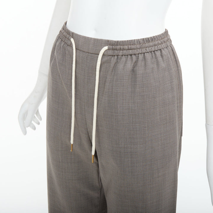 CELINE Phoebe Philo brown check wool silk drawstring pajama pants FR36 S