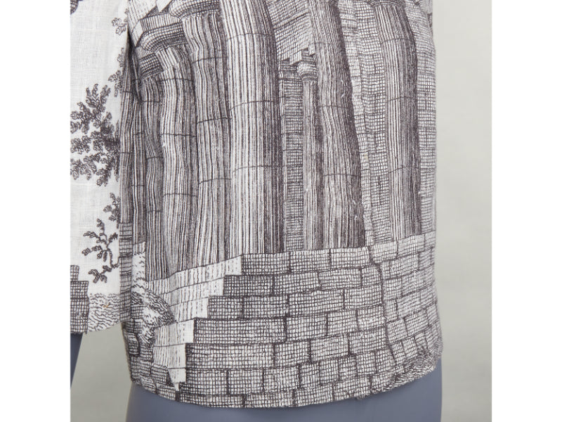 DOLCE GABBANA 2014 cream linen grey Greek Temple printed flax crop jacket IT40 S