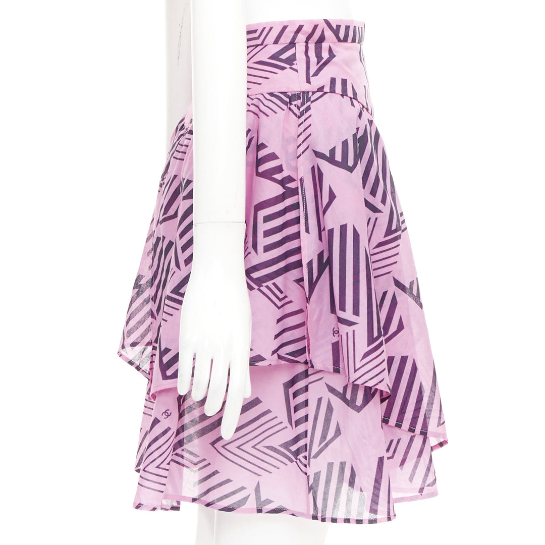 CHANEL 2023 Coco Beach pink cc interlocking geometric star graphic skirt FR34
