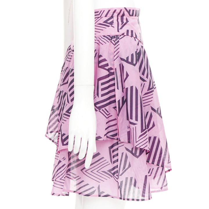 CHANEL 2023 Coco Beach pink cc interlocking geometric star graphic skirt FR34