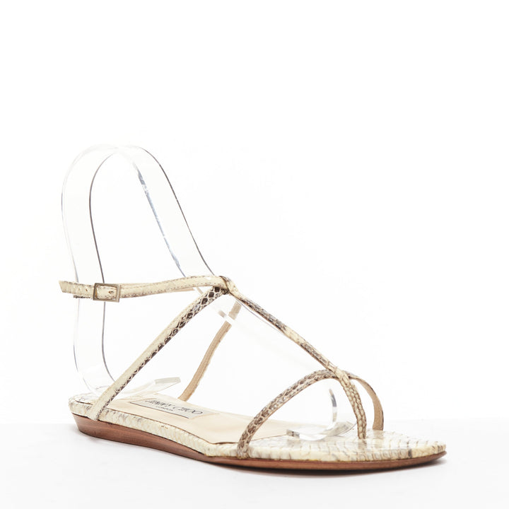 JIMMY CHOO nude scaled leather strappy thong flat sandals EU37