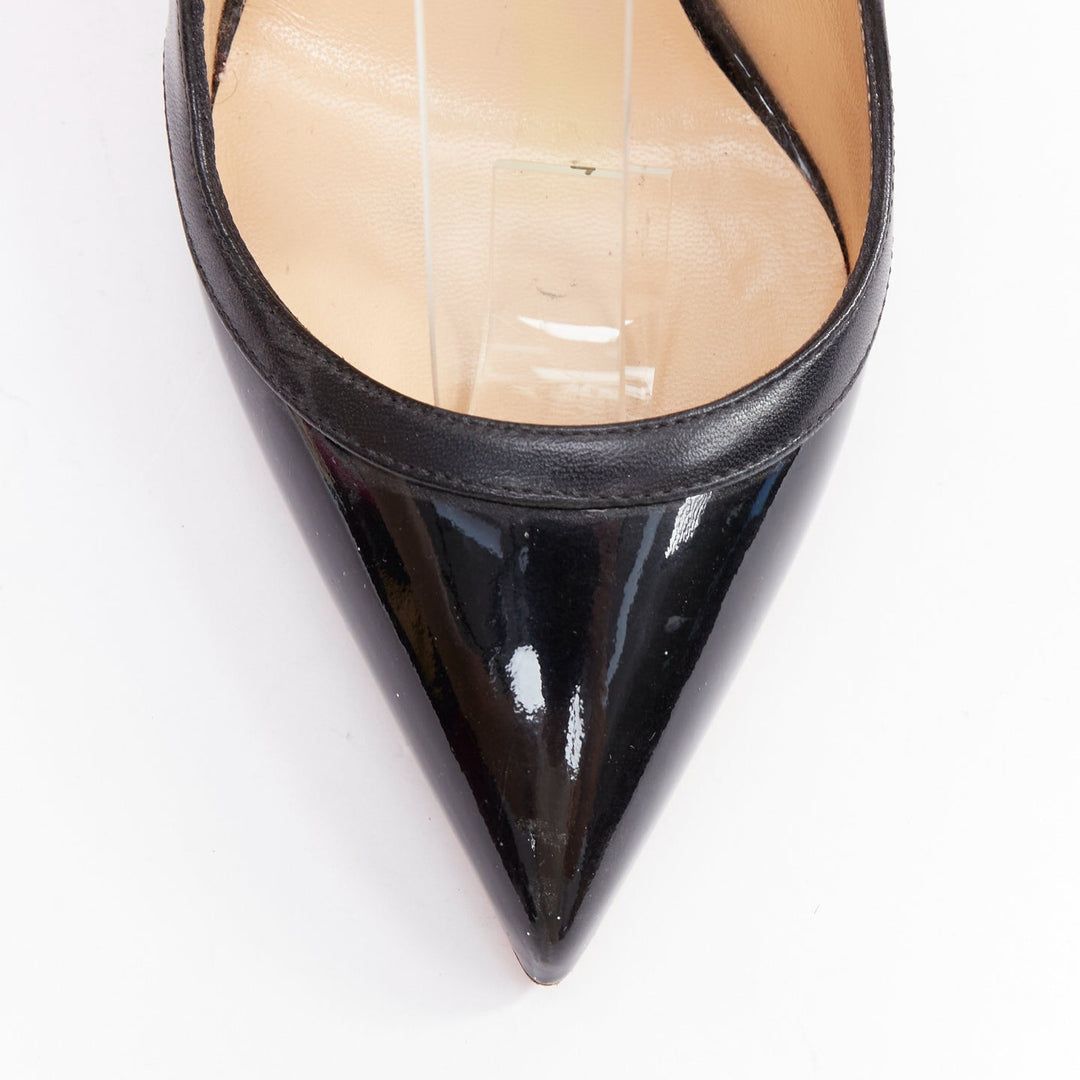 CHRISTIAN LOUBOUTIN Crissos 100 black patent criss cross strap pumps EU36