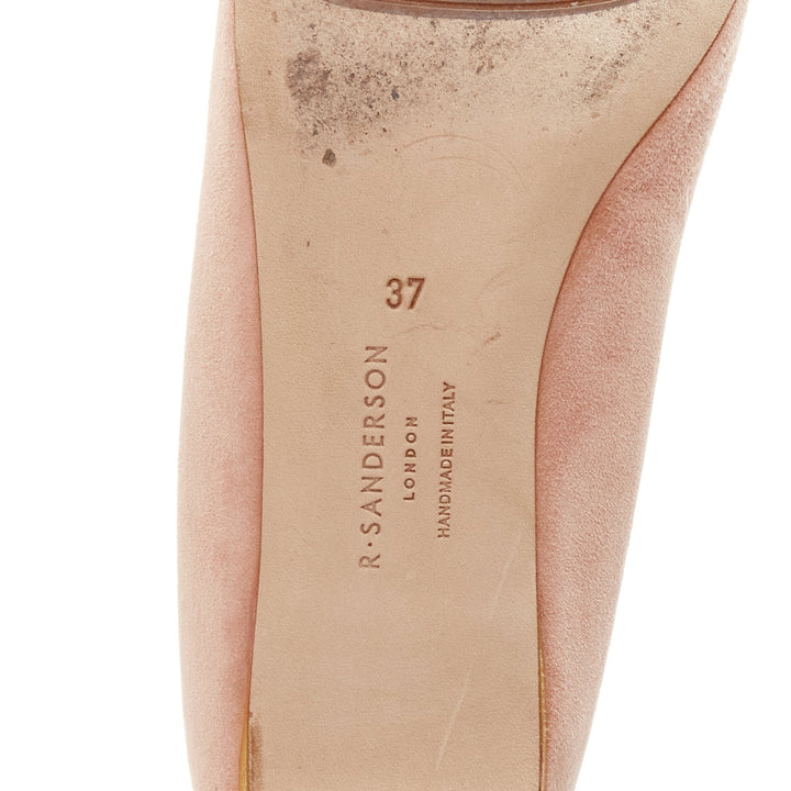 RUPERT SANDERSON pink blush suede nude gold buckles pointy flats EU37