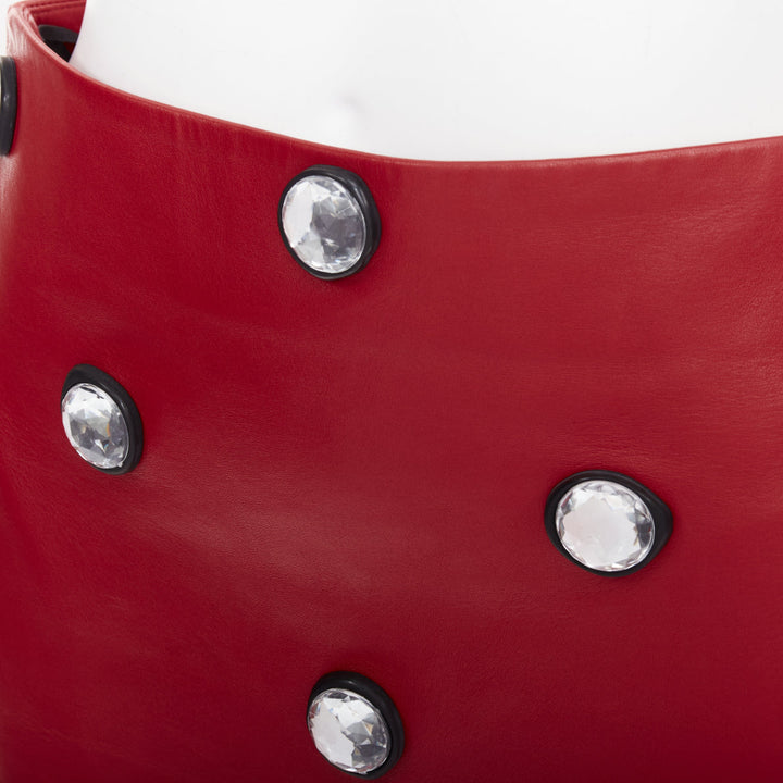 CELINE Phoebe Philo red lambskin leather acrylic stud jagged cut skirt FR34 XS