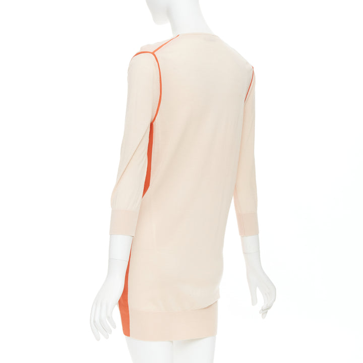 FENDI light pink orange 100% wool trimmed long cardigan IT40 S