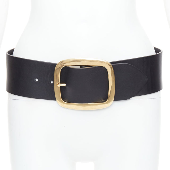 CELINE PHOEBE PHILO 2012 Runway black leather large gold buckle oversized belt M