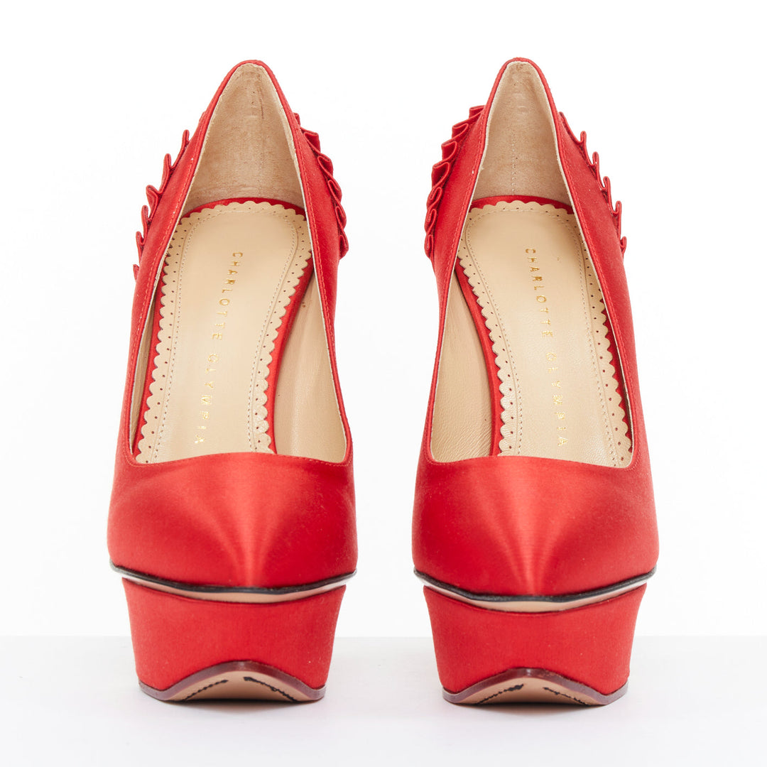 CHARLOTTE OLYMPIA 2011 Paloma red silk satin fan pleat island platform pump EU36