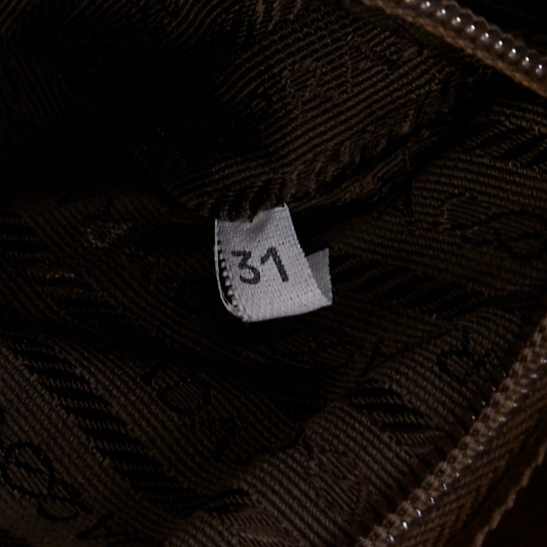 PRADA Vintage dark brown leather acrylic logo buckle flap bag