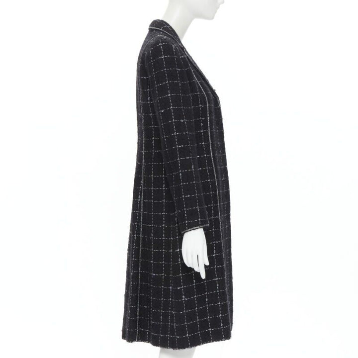 LUISA BECCARIA black silver check glitter tweed embellished long coat IT40 S