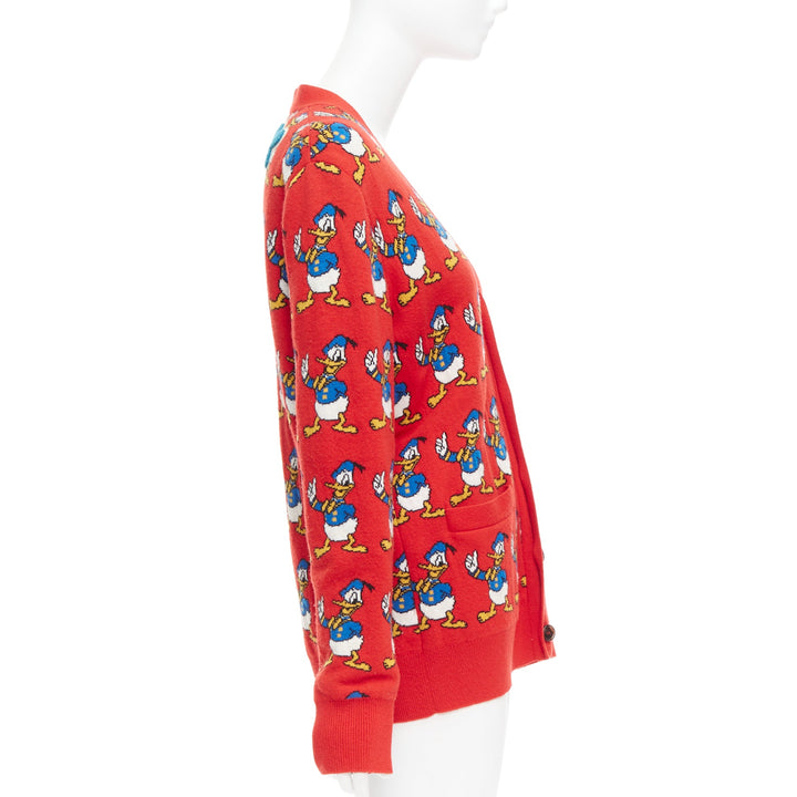 GUCCI Disney Donald Duck red wool blue intarsia button cardigan M