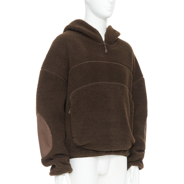 ENTIRE STUDIOS V2 fleece hoodie brown hooded zip pockets pullover L