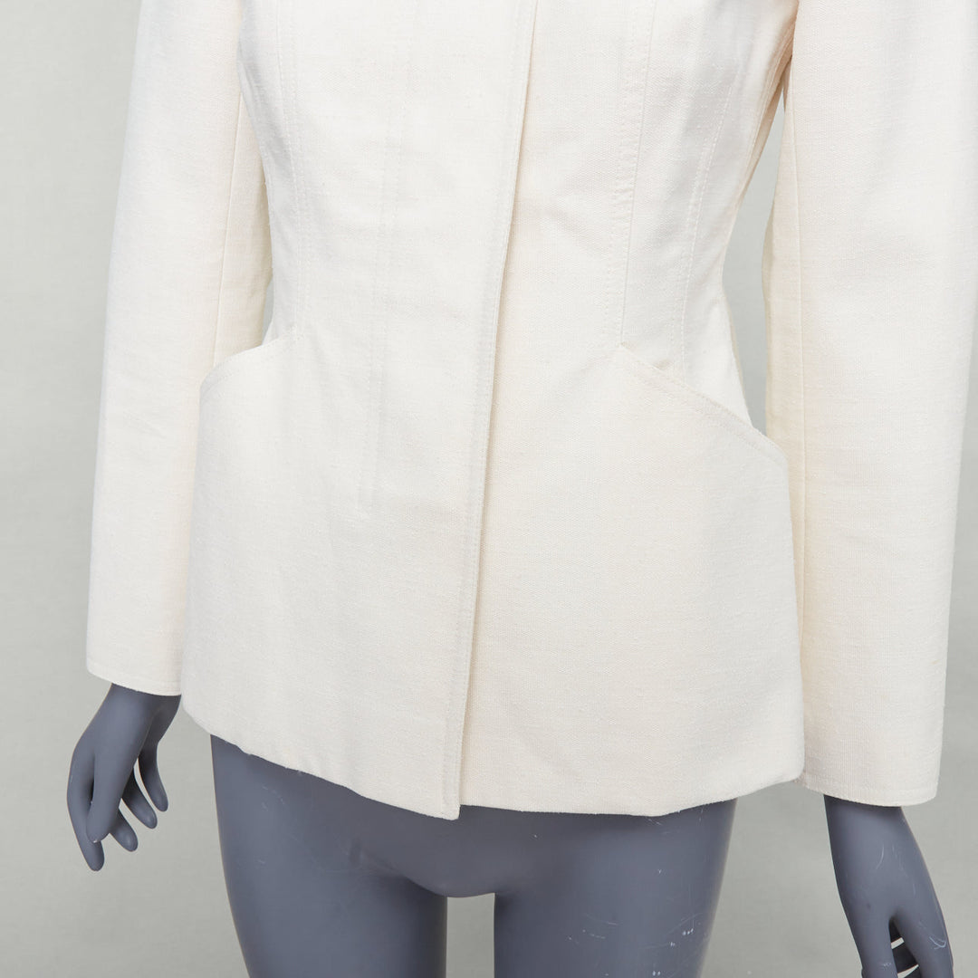 CHRISTIAN DIOR Bar Jacket cream cotton blend canvas contour jacket FR36 S