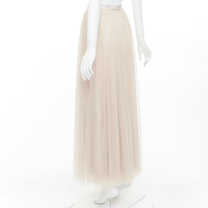 NEEDLE & THREAD champagne tulle ribbon trim waist midi skirt UK6 XS