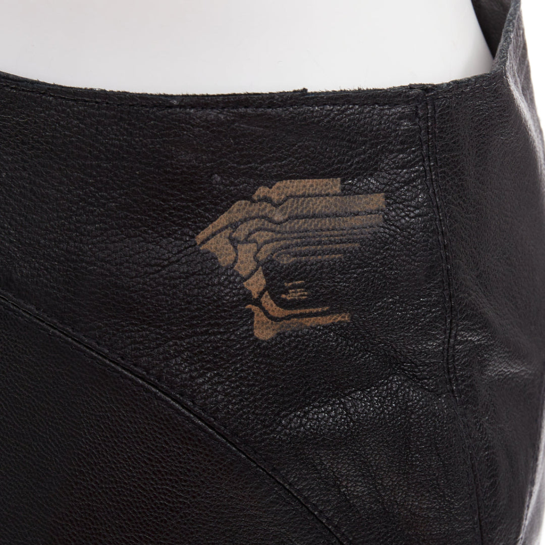 VERSACE SPORT Vintage black leather medusa print pencil skirt IT40 S