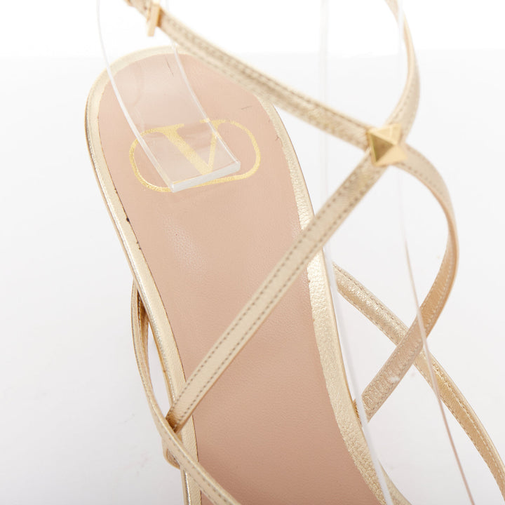 VALENTINO Rockstud gold leather studded simple strappy sandals EU39