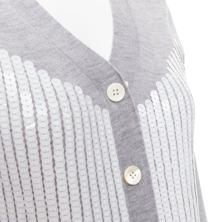 SACAI 2012 grey wool white sequin lace ruffle scallop hem cardigan JP1 S
