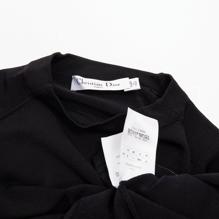 CHRISTIAN DIOR black compression knit technical long sleeve bodysuit FR34 XS