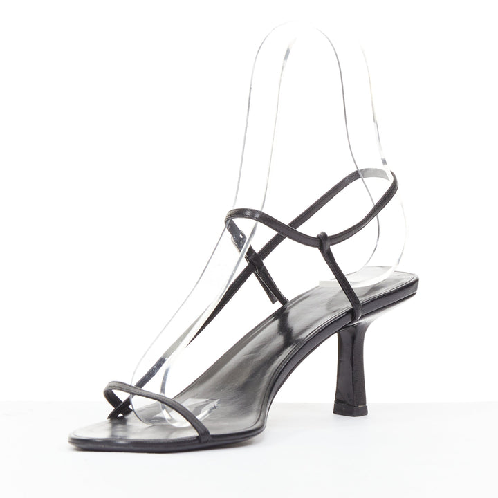 THE ROW Bare black minimalist slim straps silver buckles spool heel sandals EU36